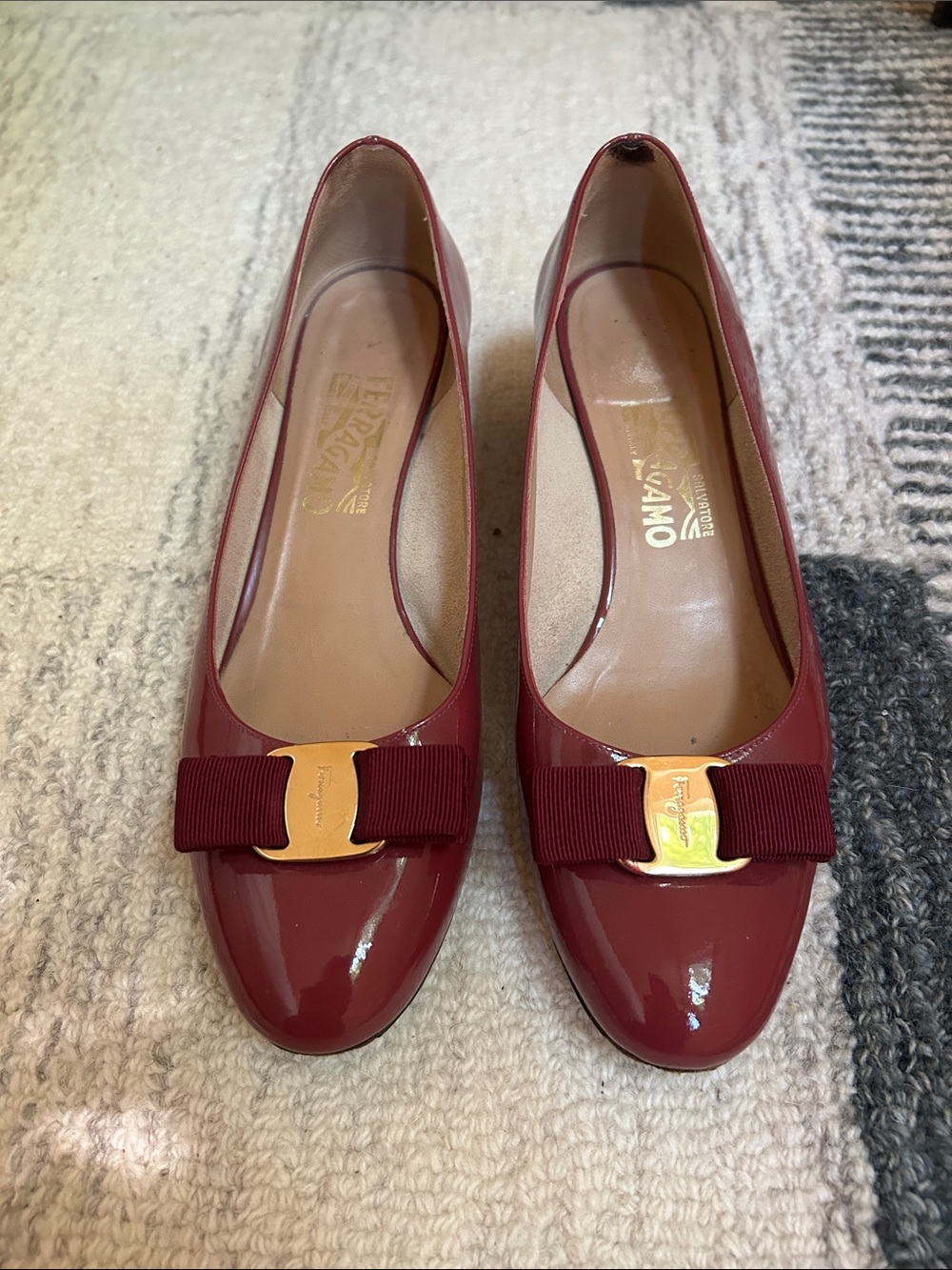 Salvatore Ferragamo Vara in Fuschia Patent Leather with Gold Hardware